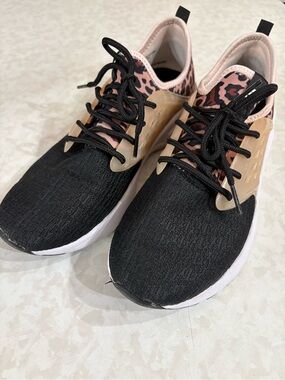Fabletics Black and Pink Leopard Print Athletic Sneakers